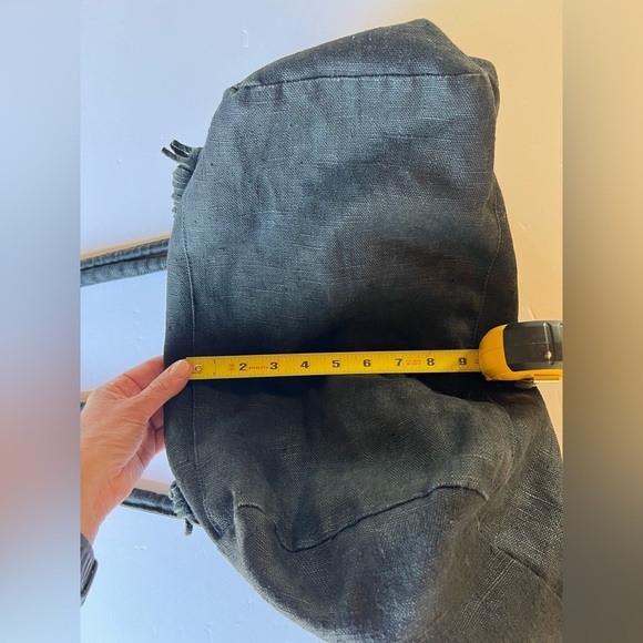 White Elephant Florence Italy linen canvas black fringe beaded tote aztec hippie - Picture 14 of 15